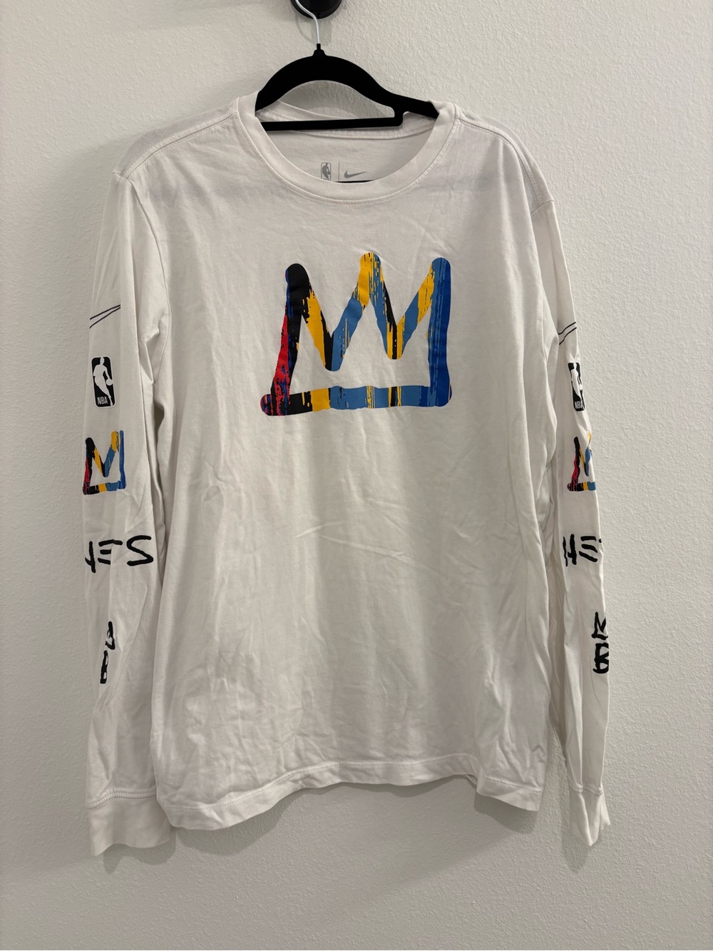 Nike Men’s White Long-Sleeve Tee with Multicolor Crown Graphic